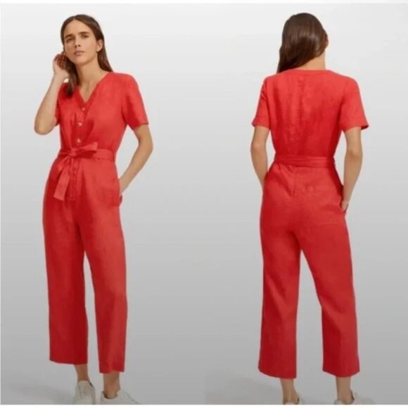 Everlane Pants - Everlane 100% Linen Coral Short Sleeve Jumpsuit 4